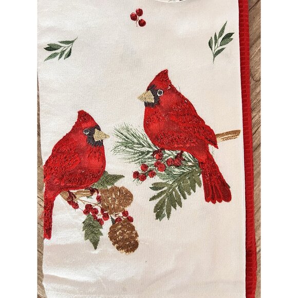 CHRISTMAS CARDINAL Dish Kitchen Towel Set 2 Embroidered Detailed HOSTESS GIFT - Picture 10 of 11